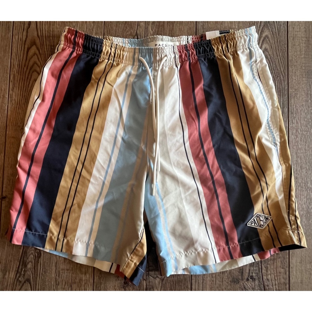 PacSun Mens Vertical Stripe Swim Trunks Board Shorts Multi-Color Size Small